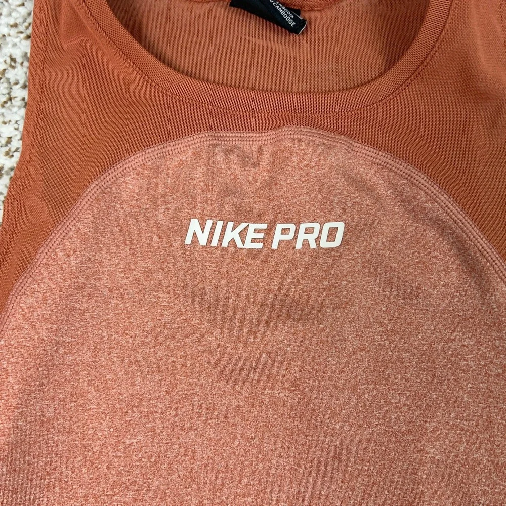 Nike Pro Tank Top Womens Small Orange Gym Cropped Mesh Breathable Workout Sports